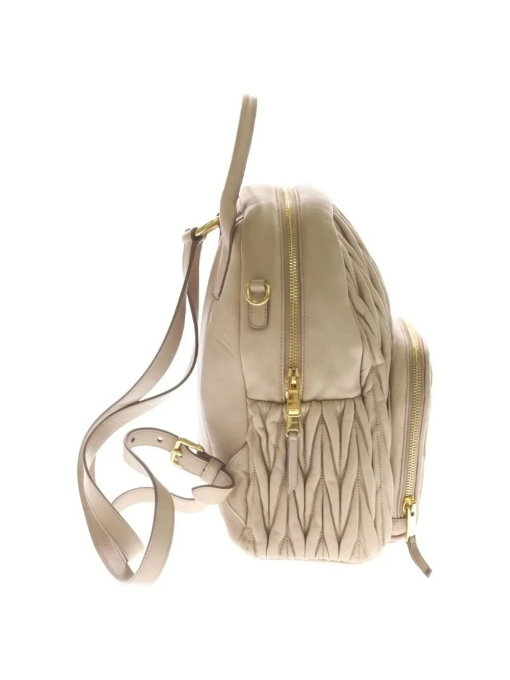 Miu Miu Matelasse Mini Backpack Beige Leather Gold